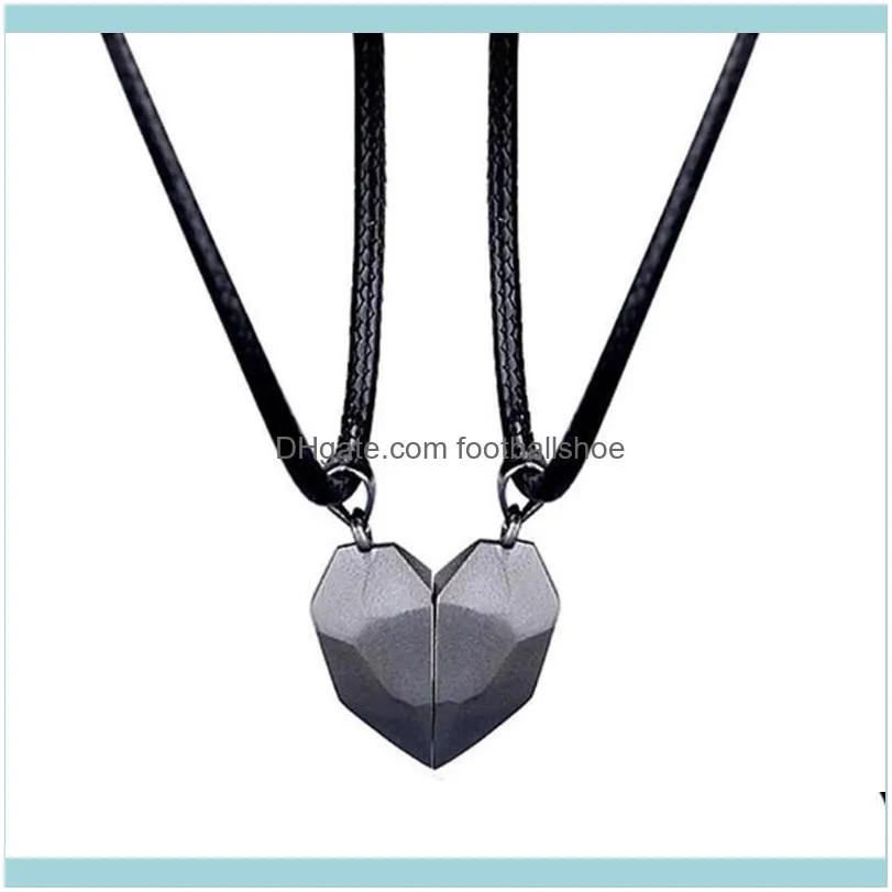 2Pcs Minimalist Lovers Matching Friendship Heart Pendant Couple Magnetic Distance Faceted Necklace Jewelry 875B Chains