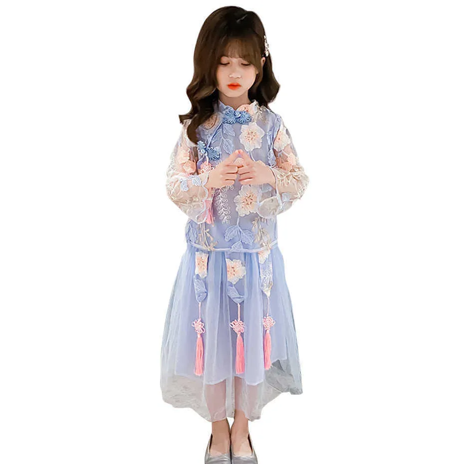 Robes d'enfants pour filles Style chinois broderie enfants robe de fête maille vêtements pour enfants 210528