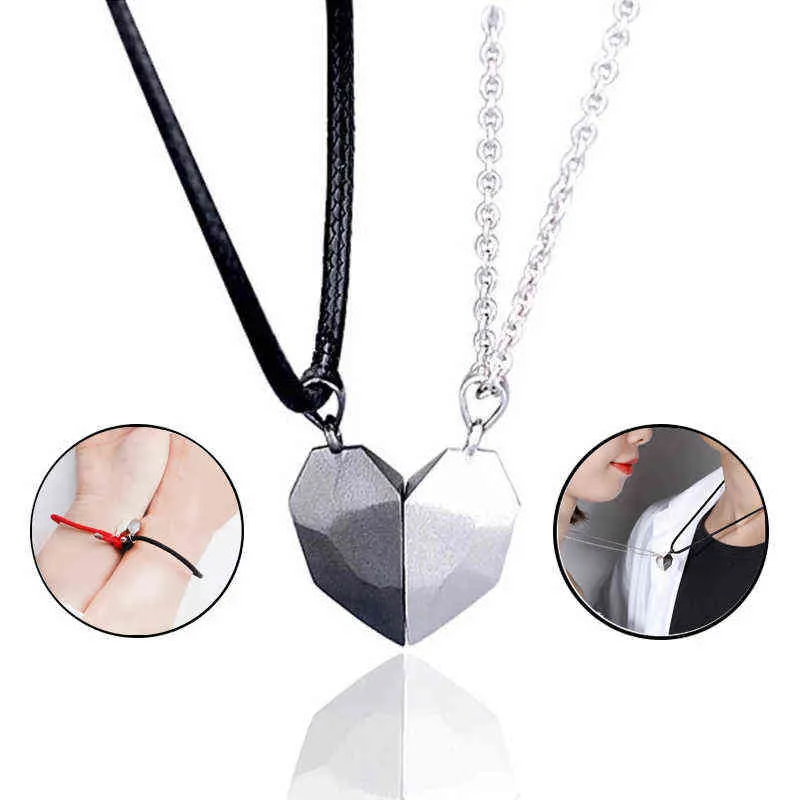 Magnet Matching Pendant Couple Necklace Bracelets for Men Women 2021 New ing Stone A Pair of Love Stitching Chain Necklace G1206