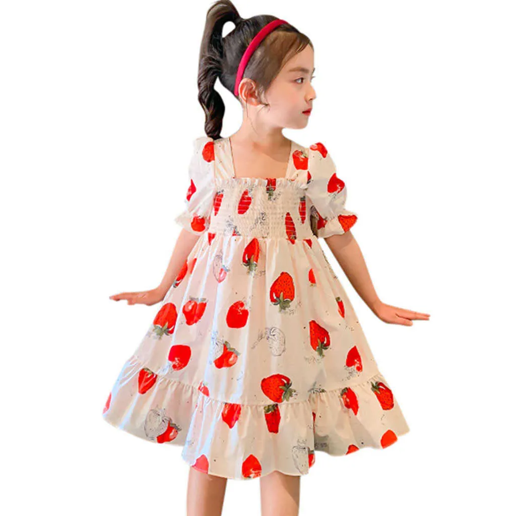 Yaz Toddler Bebek Çocuk Kız Elbise Çilek Dantelli Elbise Prenses Elbiseler Bebek Kız Giysileri Parti Kostüm Ropa Bebes Q0716