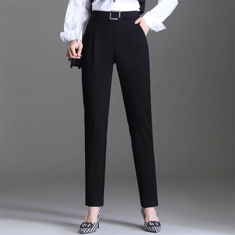 Oumengka mulheres primavera outono chique moda escritório desgaste straight terno calças vintage cintura alta preto calças femininas mujer s-5xl 211112