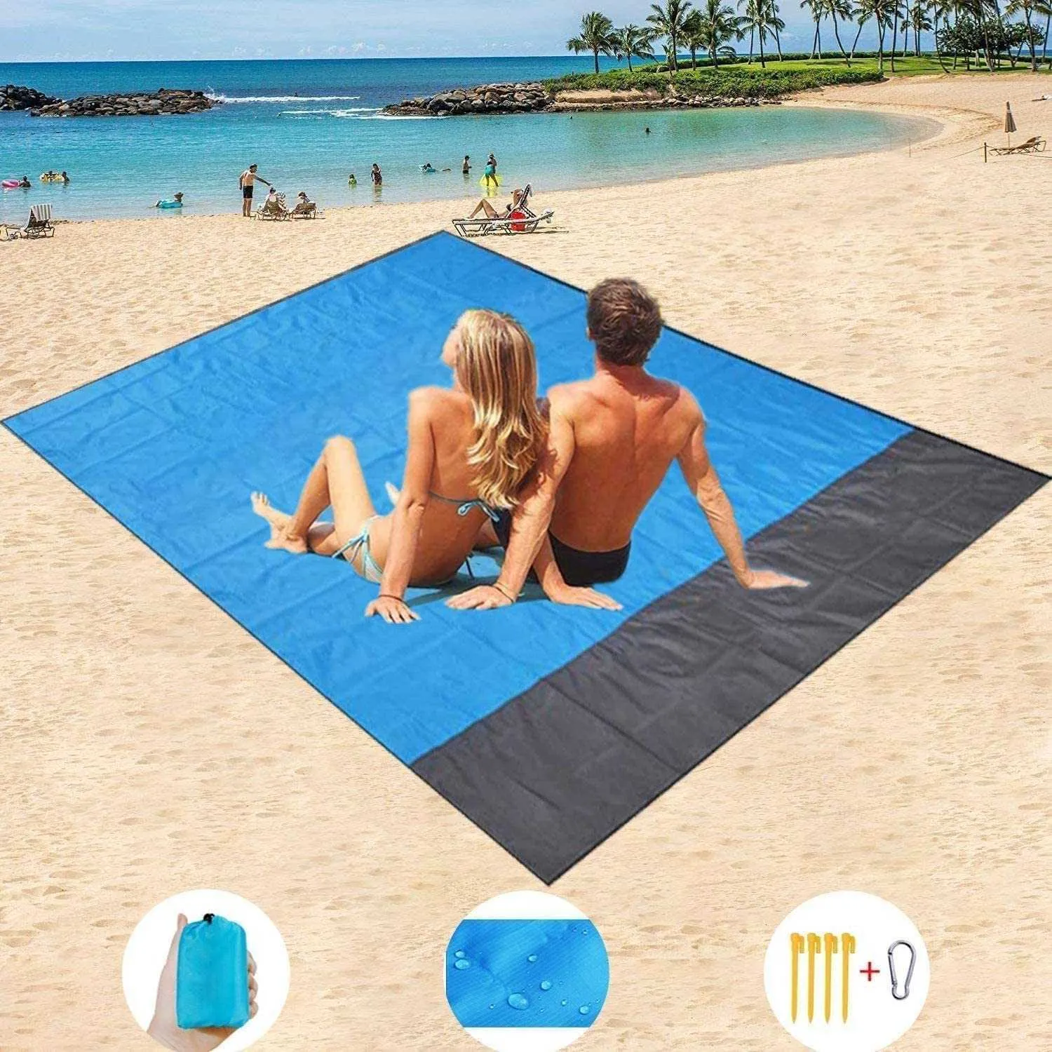 Stora strandhanddukar Mat Anti Sandfri strand Anti Sand Beach Blanket Oversized Pocket Picnic 4 Ankare Vind Förhindra Sand Proof Y0706