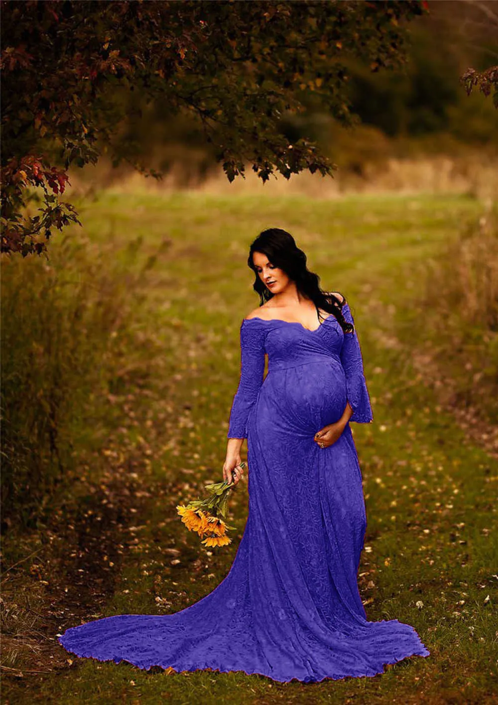 Long Maternity Dresses For Photo Shoot Sexy Lace Fancy Pregnancy Dresses Flare Sleeve Pregnant Women Maxi Gown Photography Props (16)