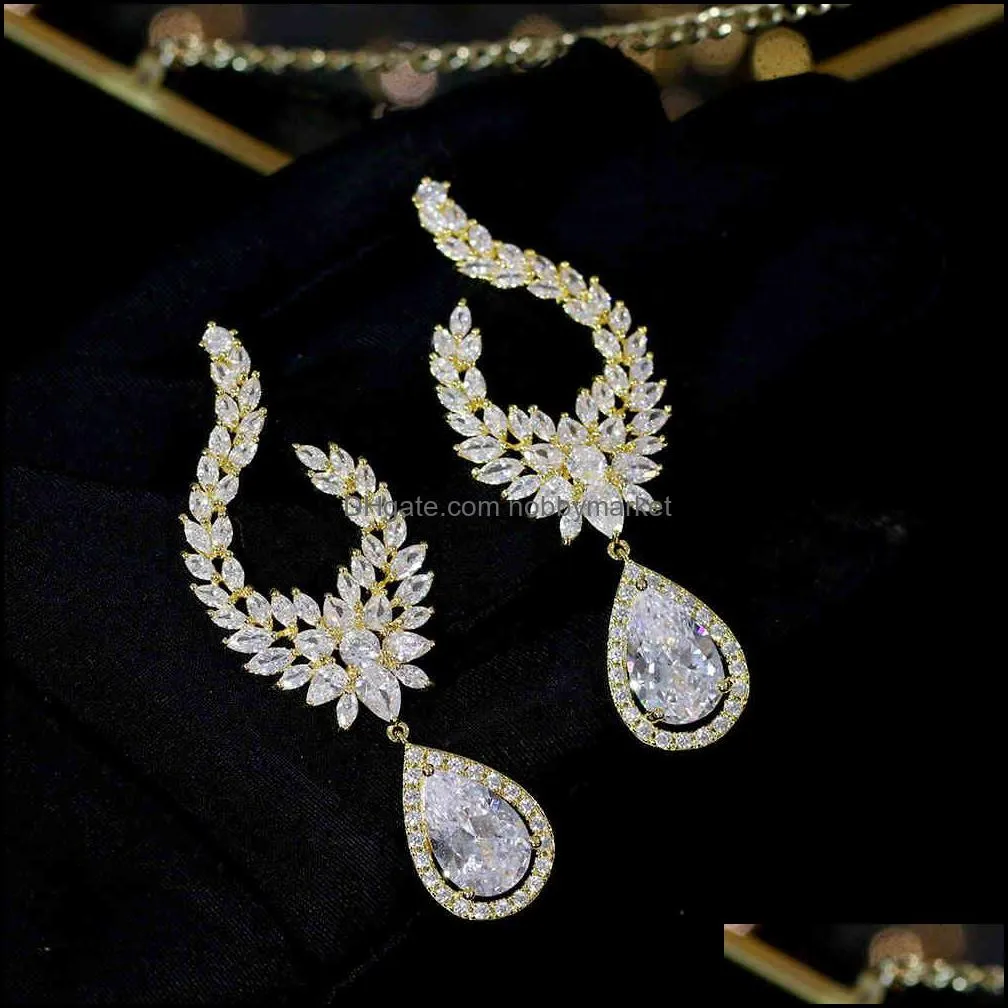Luxury Cube Drop Cubic Zirconia Earrings Wedding Party Fashion Jewelry Women 210323