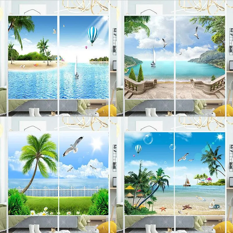 Window Stickers Electrostatic Frosted Glass Sticker Toilet Light Transmission Opaque Bathroom Door Privacy Shading Sea View