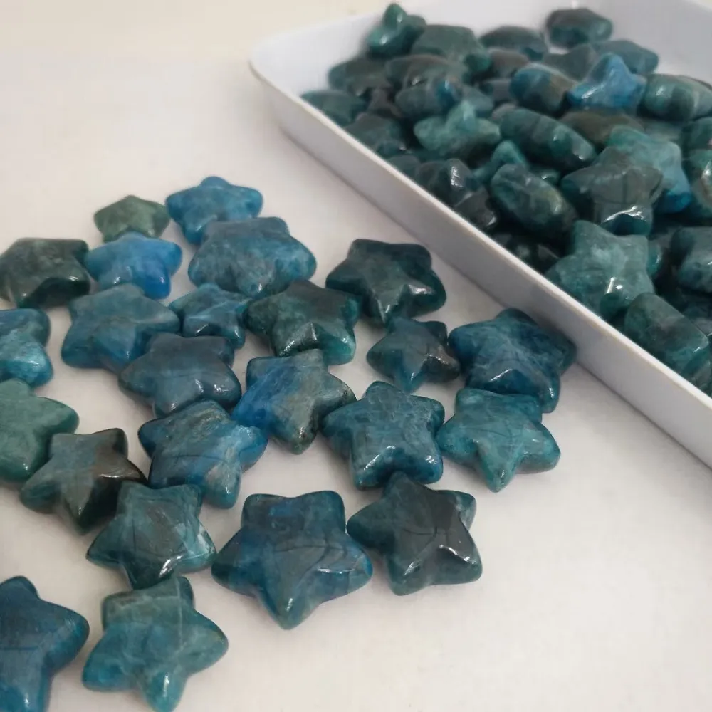 Regalo natural cristal azul apatito mineral mano tallado estrella corazón luna reiki gema cuarzo curación energía afortunado decoración boda