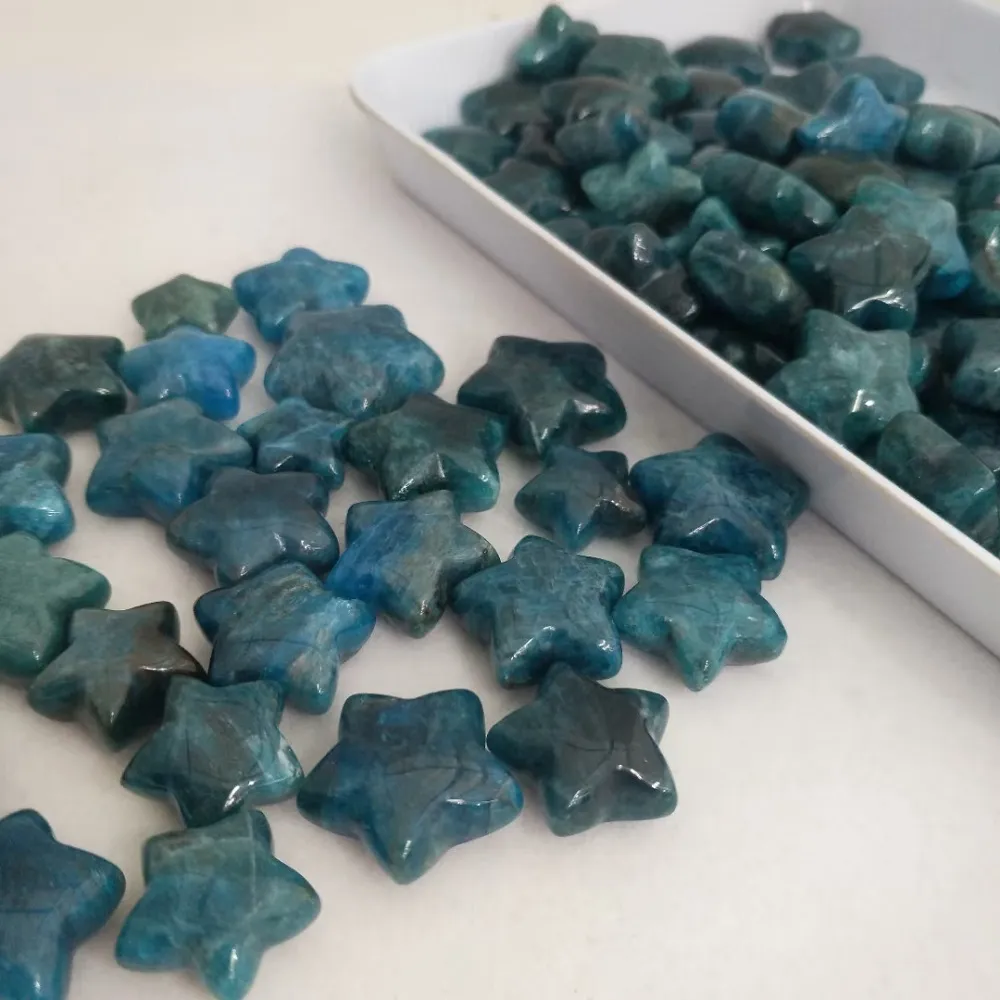 Natural Gift Crystal Blue Apatite Mineral Hand Carving Star Heart Moon Reiki Gem Quartz Healing Energy Lucky Decoration Wedding