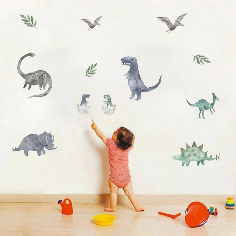 Adesivi murali dinosauro 3d Decorazioni per la casa Salotto dei cartoni animati Periodo giurassico Decalcomania con stampa animale per la decorazione della parete Adesivi murali artistici