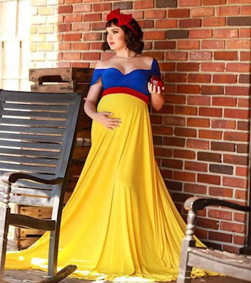 الأميرة تأثيري الأمومة التصوير الدعائم فستان طويل الأزرق والأصفر الشيفون الحمل الصور تبادل لاطلاق النار فساتين ماكسي X0902