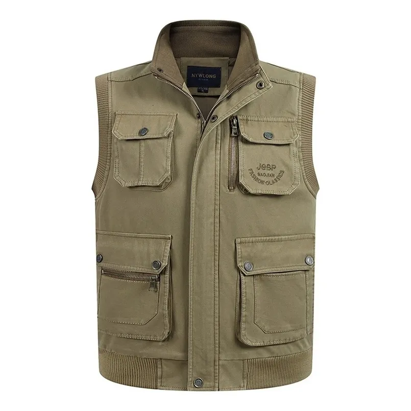 Multi Pocket Tunn Baggy Vest för Män Vår Höst Male Casual Pipraft Gilet Ärmlös Jacka Sommar Mens Travel Waistcoat 211104