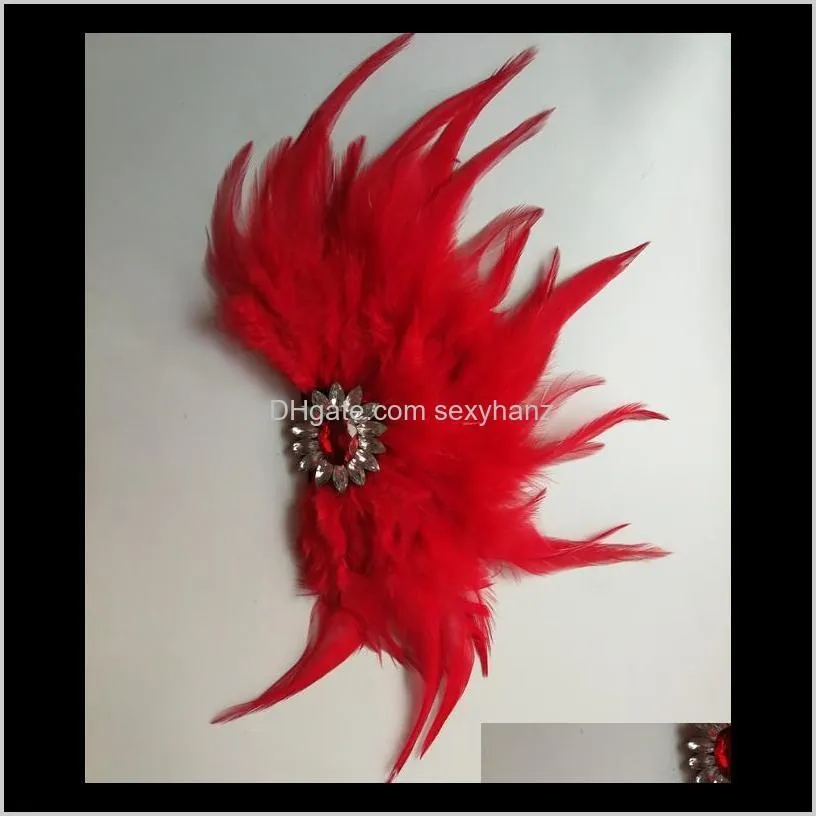 Halloween gift pin for man women suit banquet Brooch Jewelry luxury red feather crystal corsage wedding accessories supplier