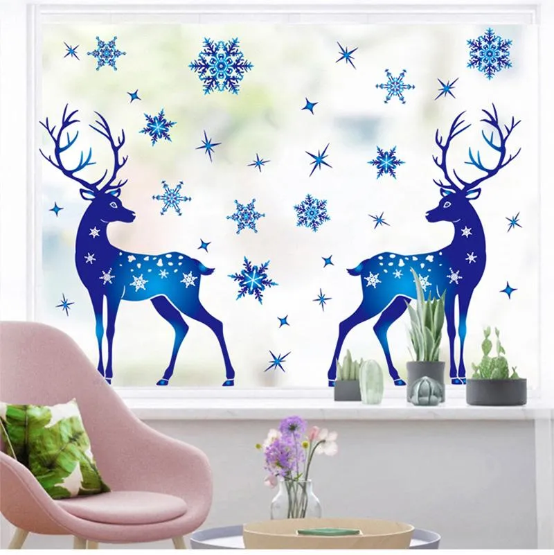 Wall Stickers Christmas Decoration Snowflake Sticker Glass Window Blue Elk Electrostatic