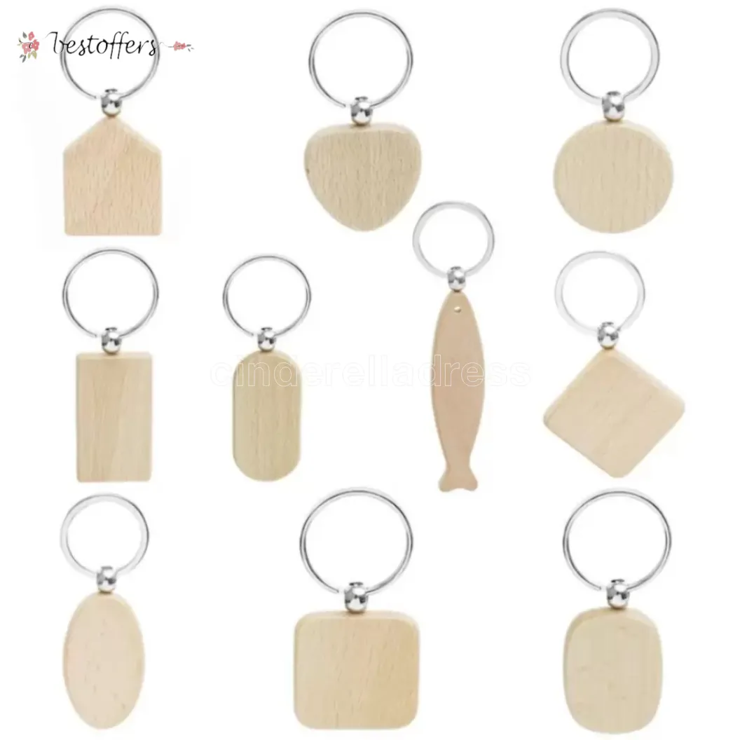 Wood Keychain Party Favors Blank Personalized Customized Tag Name ID Pendant Key Ring Buckle Birthday Gift In Stock BDC03