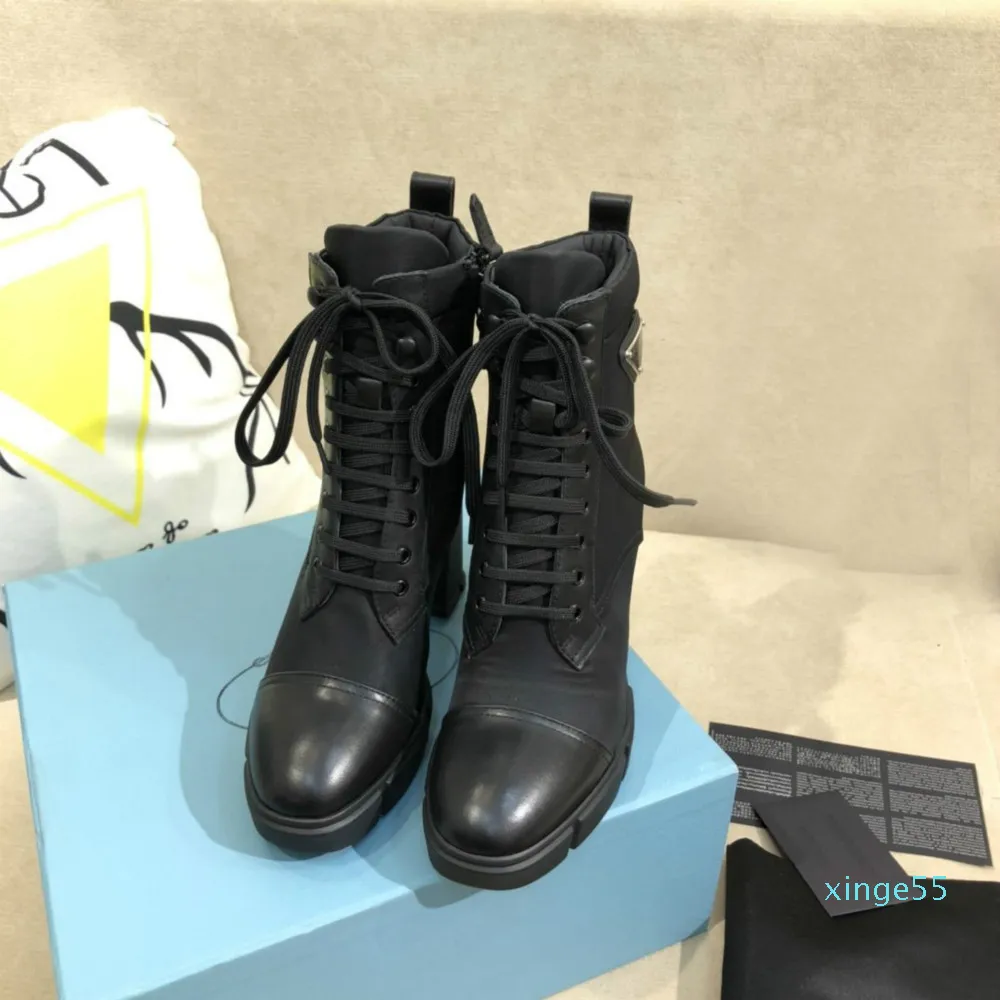 Designer Leather And Nylon Fabric Booties Women Ankle Boots