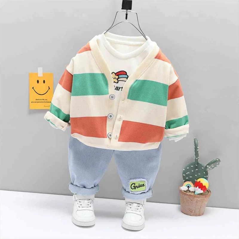 Spring Baby Boys Girls Одежда наборы одежды малышей младенческой полосой рубашки футболка джинсы дети дети повседневный костюм