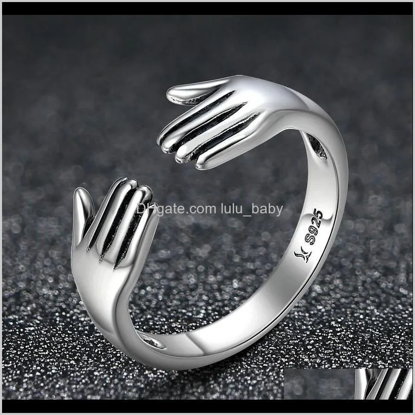 genuine 925 sterling silver double layer give me a hug hand open finger rings for women sterling silver jewelry scr136