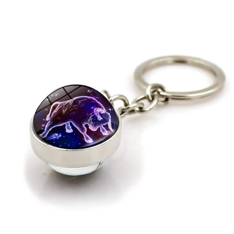 2022 NEW 12 Constellation Luminous Keychain Glass Ball Pendant Zodiac Glow In The Dark Key Chain Holder Men Women Birthday Gift