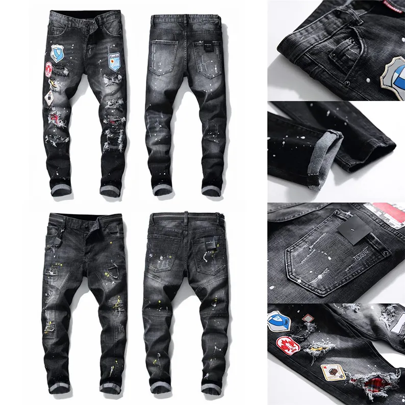 21SS Verkopen Mens Designer Jeans Distressed Ripped Slim Fit Motorfiets Biker Denim voor Heren Fashion Mans Black Pants