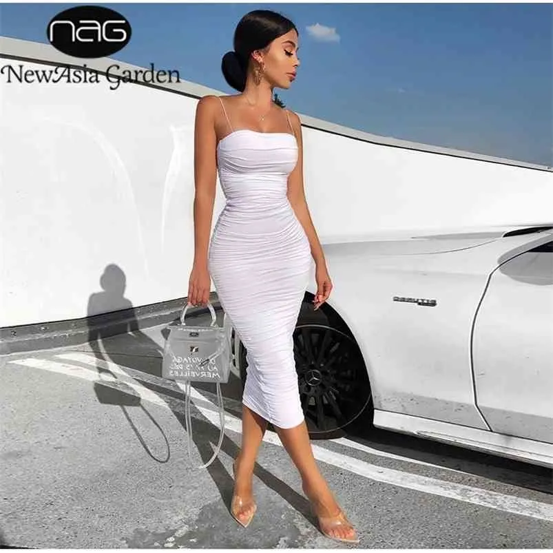 Ásia 2 camadas Verão Branco Dres Correias Elegantes Ruched Maxi Rosa Longa Sexy ES Party Night Robe 210623