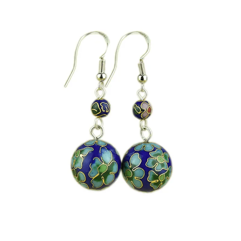 Orecchini in filigrana di cloisonne lucidati a mano con fiore 16mm Orecchini di fascino con perline 925 Gancio in argento Smalto Eardrop Gioielli Colorati Donne Orecchio Ciondola Regali