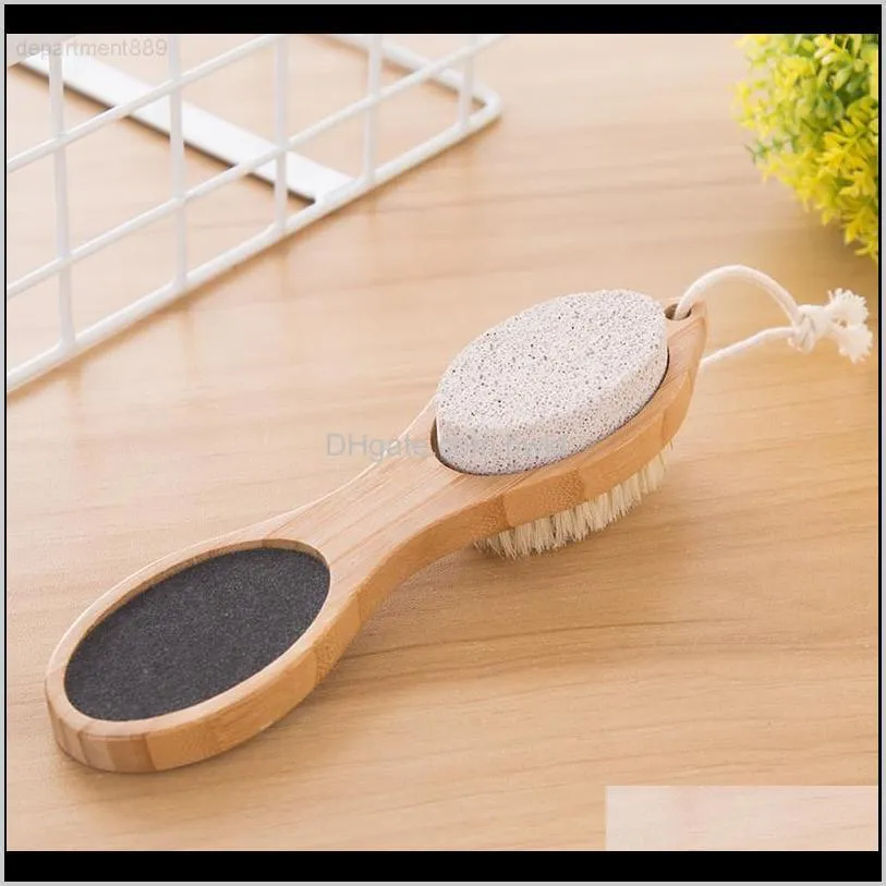 foot brush pumice stone rasp file exfoliating bamboo handle pedicure tool 4 in 1 multi-functional scrub