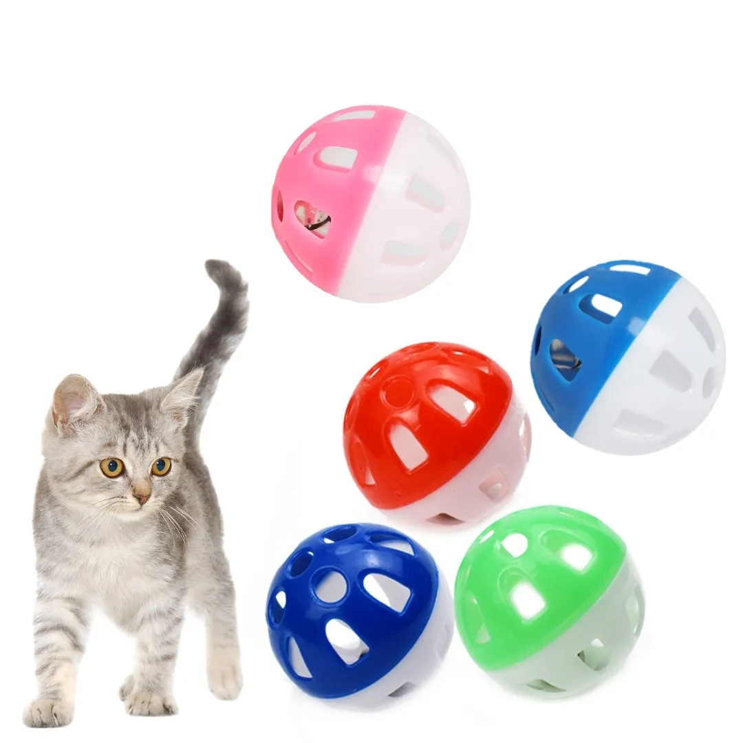 Pet Toys Hollow Plastic Cat Colourful Ball Toy With Small Bell Lovable Voice Interactive Tinkle Puppy Playing DH5678