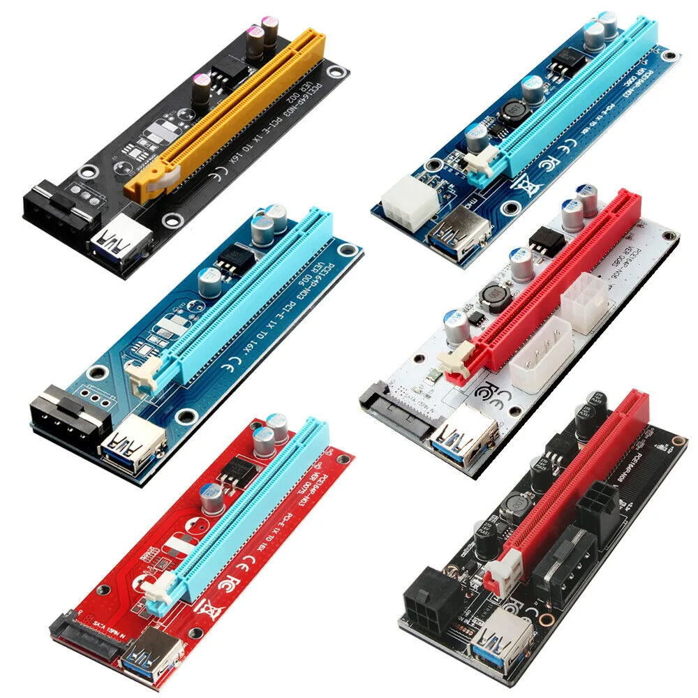 최신 PCI-E 라이저 익스프레스 케이블 16X ~ 1x (6pin / molex / SATA) LED 그래픽 확장 Ethereum Eth Mining 전원 어댑터 카드 + 60cm USB 3.0