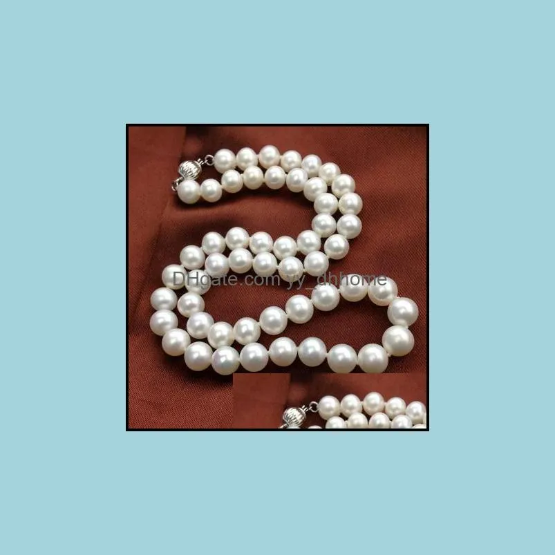 Wholesale 8-9mm white flawless perfect circle glare natural pearl necklace S925 silver buckle