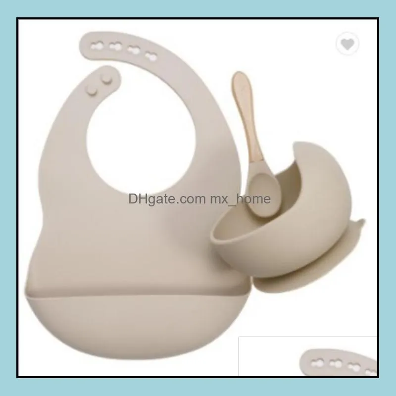 Baby Feeding Set Food Grade Silicone Bibs Kid Plate Non-silp Suction Bowl Kids Tableware Waterproof Bib BPA Free 2pcs/set ZYY208b