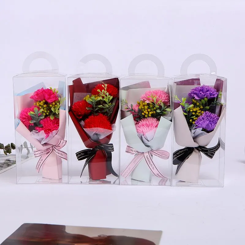 Decorative Bouquet Mothers Day Gift Roses Soap Flowers Carnation Bunch PVC Box Decoration Accessories Artificial Flower Home Decor