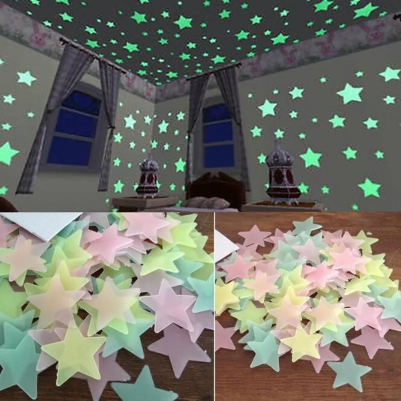 Adesivi murali stelle 3D che si illuminano al buio Adesivo per pareti fluorescenti luminose per bambini Decorazioni per la casa del soffitto della camera da letto della cameretta dei bambini