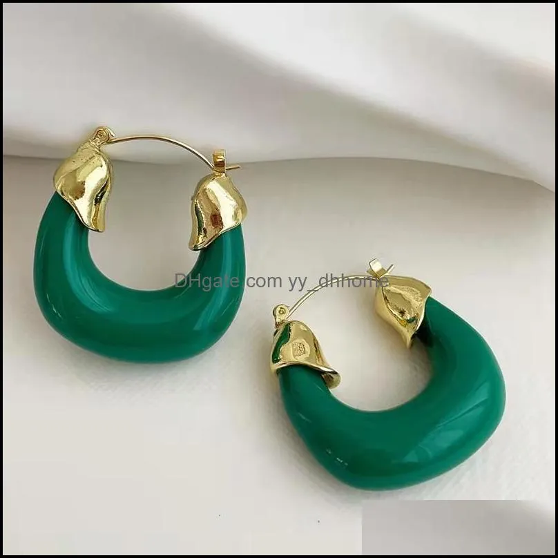 Hoop & Huggie 3 Colors Green Amber Transparent Resin Earrings Solid Acrylic Thick U-Shaped Retro Jewelry Gifts 2021 French Style