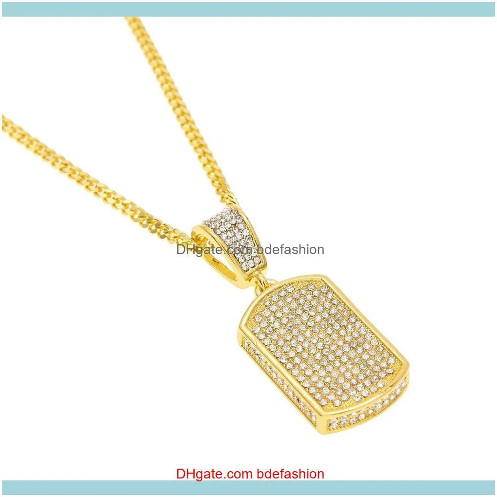 10 Row Ice Out Cz Diamond Metal Hip Hop Gold Silver Square Dag Tag Charm Pendant Necklace Drop Shipping