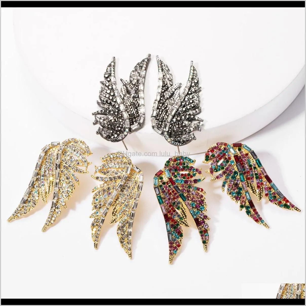 creative niche design flying bird wings rhinestone diamond earrings fashionable women exaggerated wind earring
