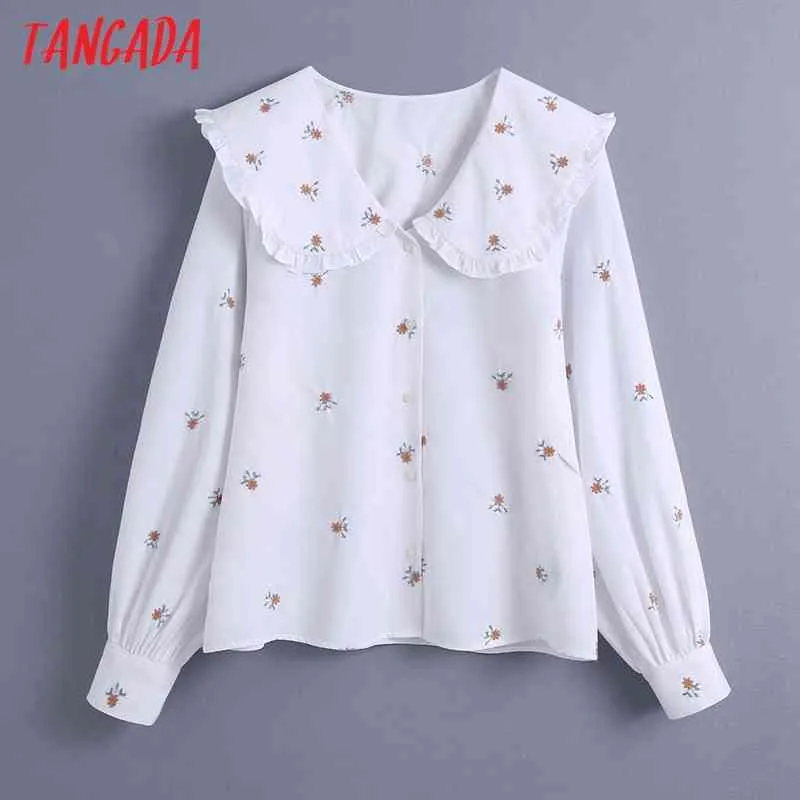 Women Retro Embroidery Romantic Blouse Oversize Collar Chic Female Shirt Tops BE442 210416