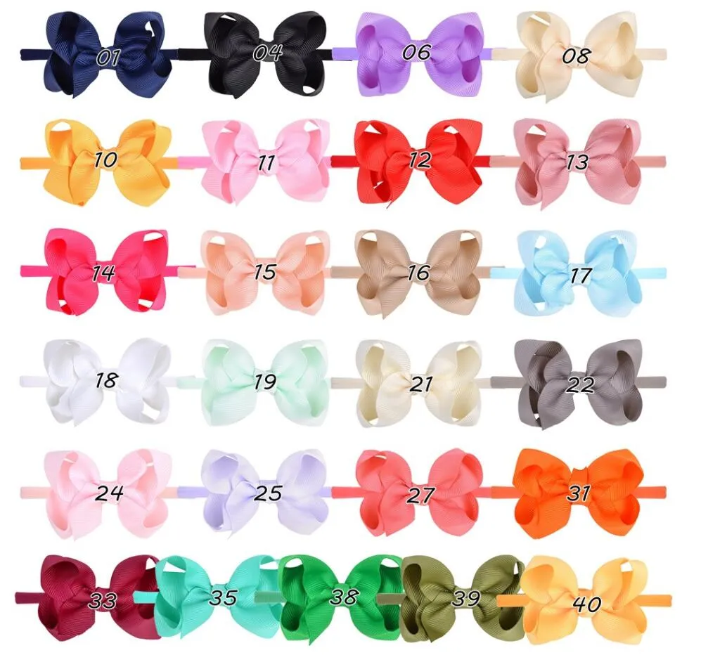 Vente en gros de 3,2 "Bandeaux de nylon en nylon de ruban satiné Bandes d'école Baby School Filles Accessoires pour cheveux Cadeau d'anniversaire 25 couleurs 100 pcs / lot