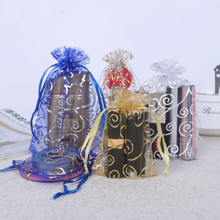 Disegni di abbronzatura della canna d'argento dell'oro Sacchetti dell'involucro del regalo di Natale Borse con coulisse in organza Sacchetti di caramelle all'ingrosso Pacchetto di gioielli