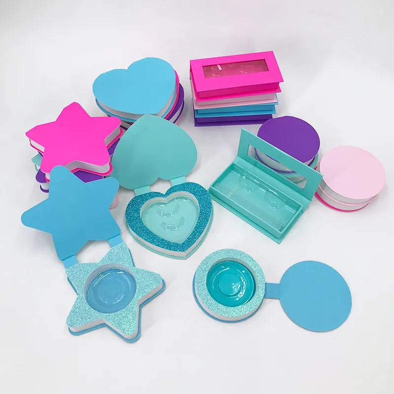 Star / Heart / Round / Rechthoekige Vorm Washes Boxen Lege Cases met Lash Tray Aangepaste Private Logo Verpakking voor Strip Mink Eyelashes 10pcs A Party Make-up Tools