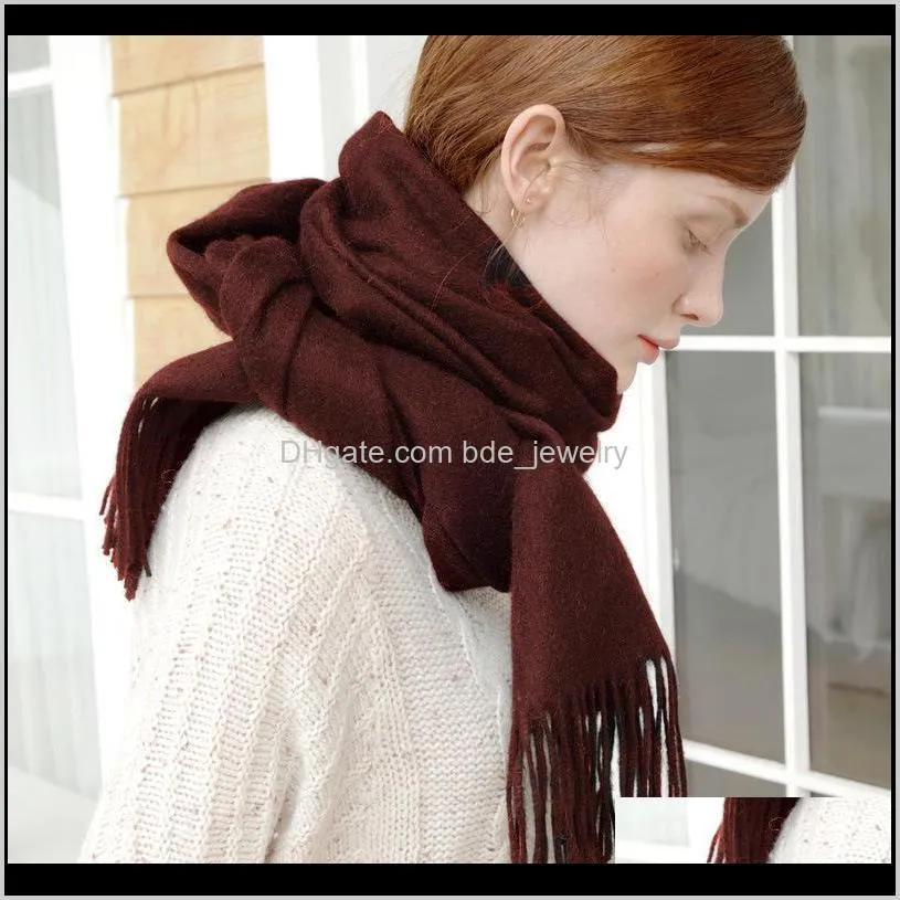 fall / winter 2021 style cashmere women`s scarf solid color wool couple warm and thick fashion tassel pure shawl scarves