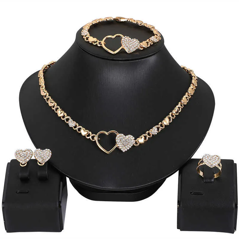 Afrikanischer Schmuck Set für Frauen Herz Halskette Set Hochzeit Schmuck Sets Ohrringe Xoxo Halskette Armbänder Geschenke 210619