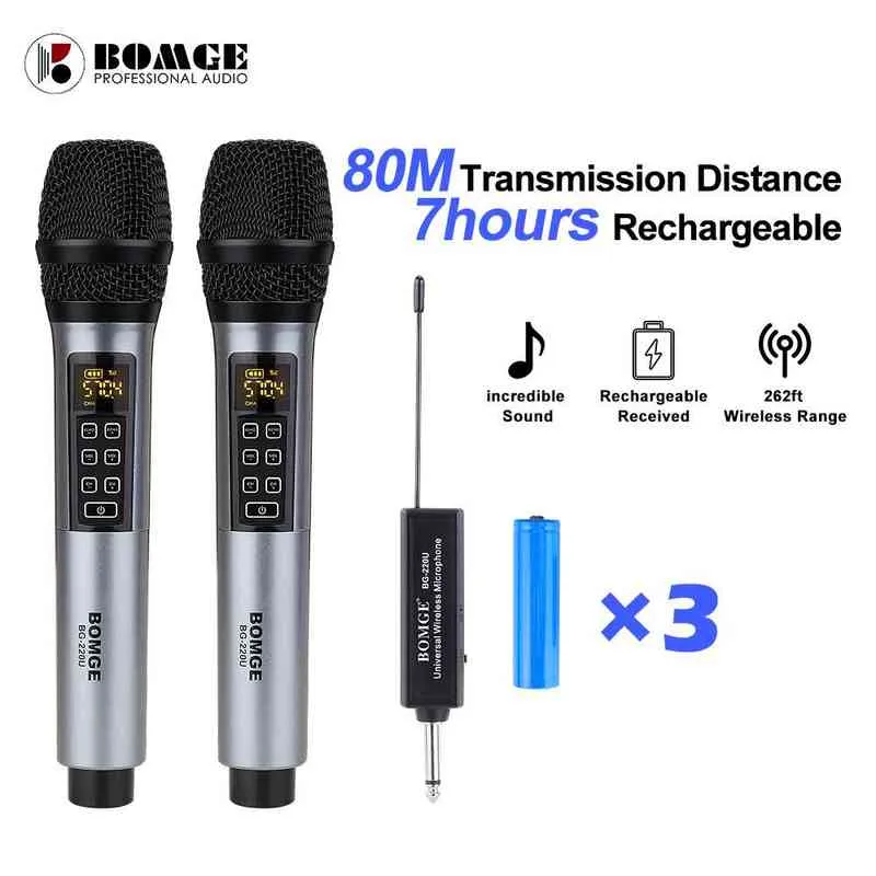 Microphones 2 Metal Handheld UHF Wireless Microphone 80m with 3 Rechargable Lithium Battery for Recording Karaoke School Party Church Stage T220916