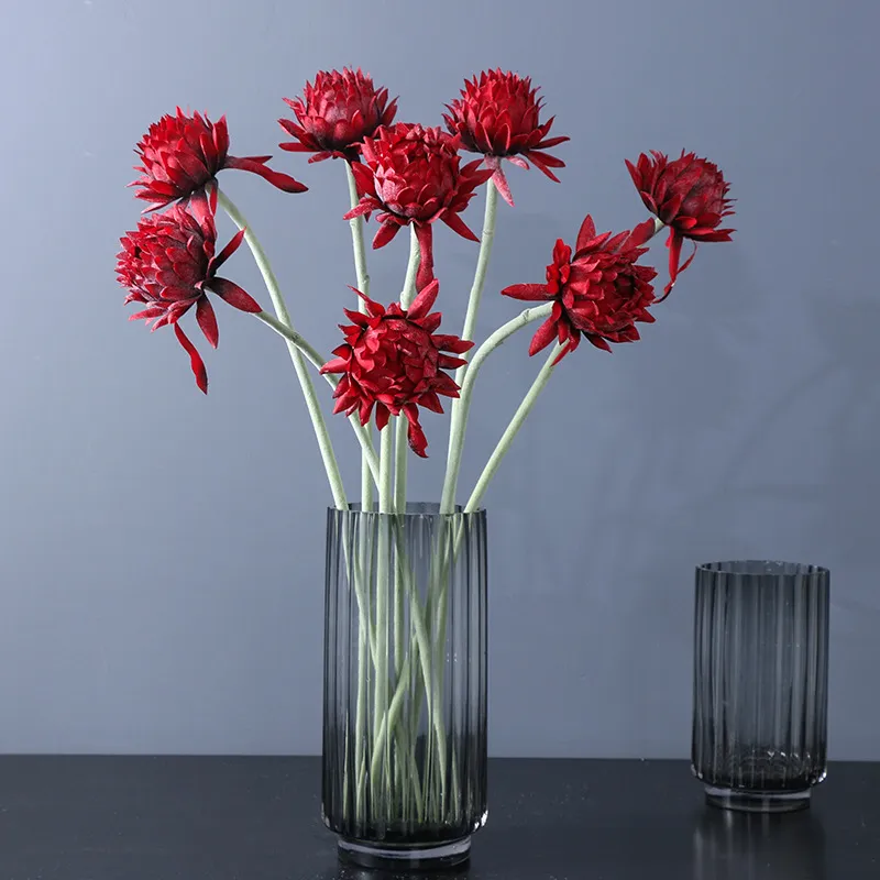 5pcs 시뮬레이션 아티 초크 Saussurea 실내 홈 테이블 장식 꽃 인공 식물 호텔 사무실 장식 가짜 꽃