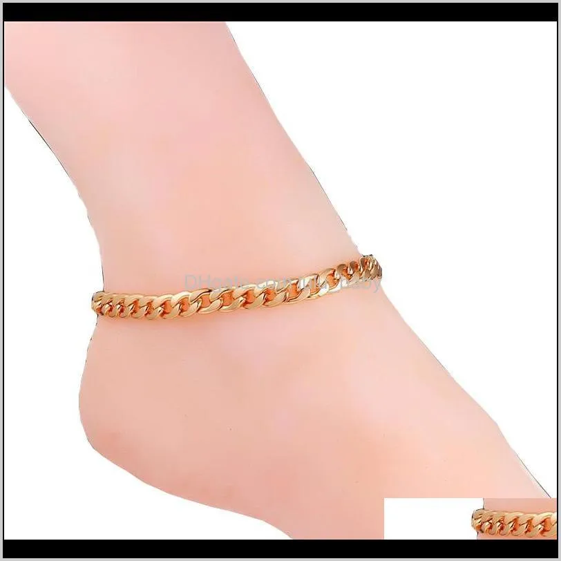 Fußkettchen Drop Lieferung 2021 Sommer Schmuck Fuß am Bein Gold Farbe Armband Knöchel Link Kette Fußkettchen Armbänder Für Frauen Jtueg