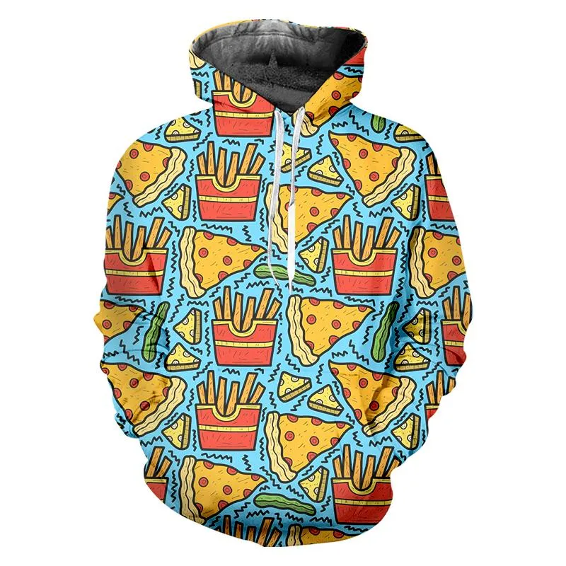 Mäns Hoodies Sweatshirts Ifpd Hip Hop Hoodie 3D Print French Fries Pizza Men Långärmad Graffiti Stora Pullover Streetwear