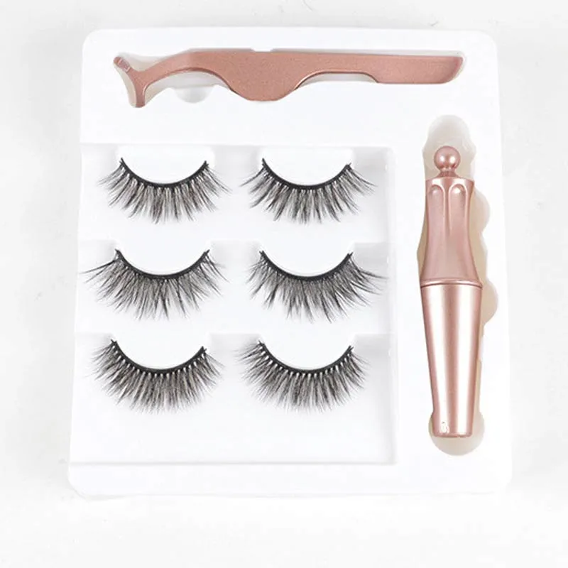 3 Pairs Eyelashes Sets with Magnetic Liquid Eyeliner and Tweezers False Lash Reusable Eye Lashes Makeup Set No Glue Needed