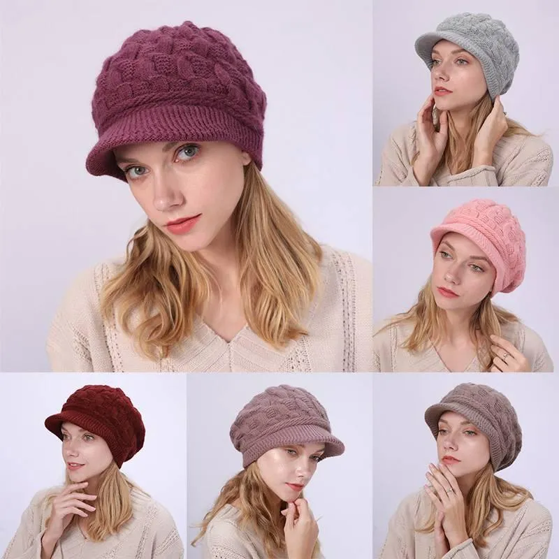Bereets de moda de felpa cálida boina de lana sombrero de invierno otoño tapa de punto