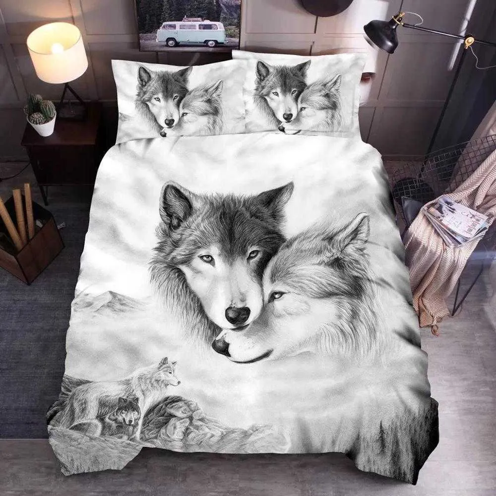 Wolf süßes Tier Bettwäsche Set Hund Katze Druck Kinder Erwachsene schönes Geschenk Luxus Bettbezug Sets Tröster Bettwäsche Queen King Size