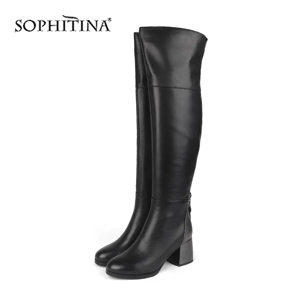 SOPHITINA Bottes de conception spéciale Gardez au chaud de haute qualité en cuir véritable talon carré chaussures à bout rond bottes pour femmes PC218 210513