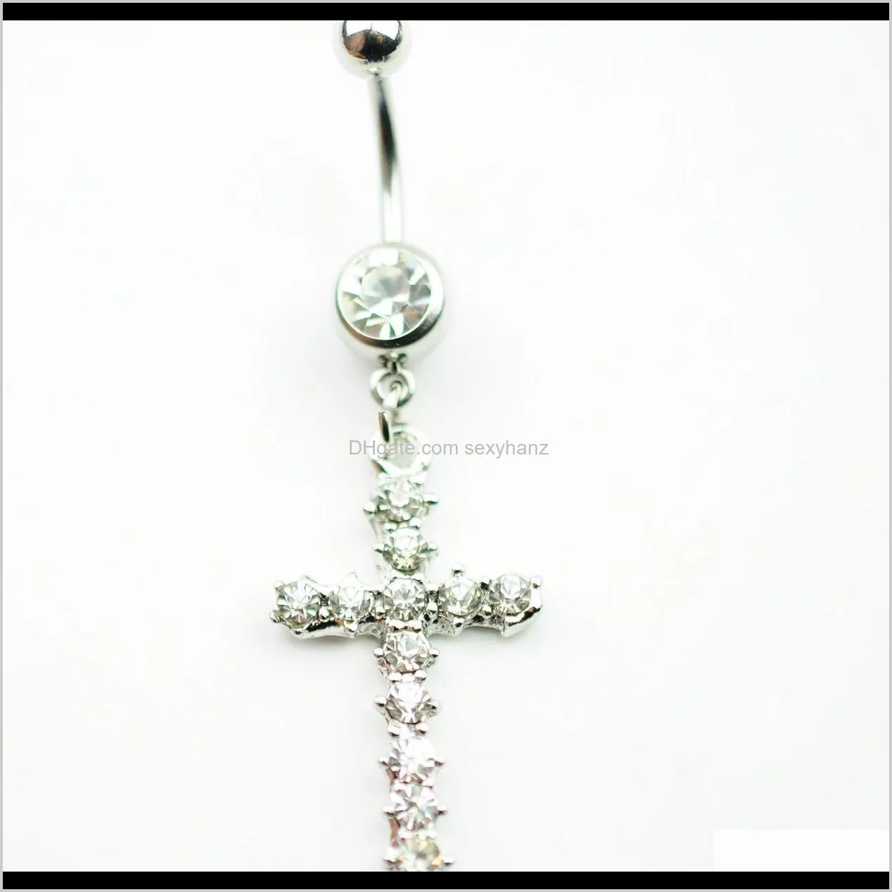 Bell Drop Delivery 2021 D0192 (1 couleur) The Cross Style 018-01 Nombril Anneaux de nombril avec des pierres claires Body Piercing Bijoux Tkvvy