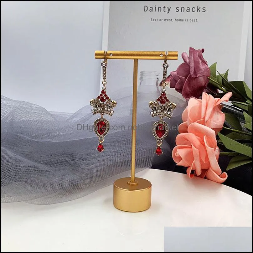 Crown Eardrop for Women Night Club Party Ladies Charm Luxury Red Rhinestone Ladies Earrings